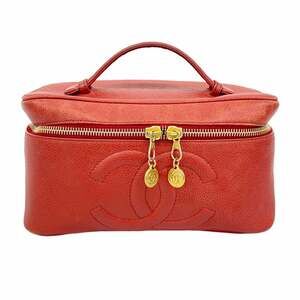 CHANEL Red Caviar Leather Vanity Bag
